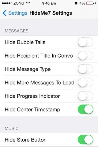 HideMe7 Impostazioni dei messaggi iOS