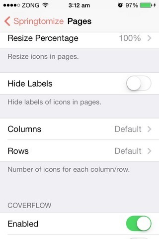 Springtomize 3 pagine iOS