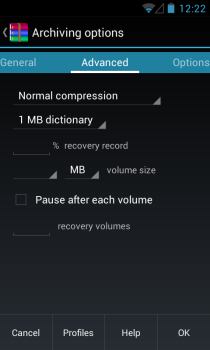 RAR per Android_Archive options_Advanced