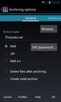 RAR per Android_Archive Options_General