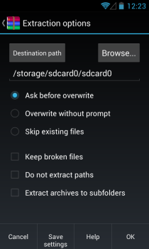 RAR per Android_Extraction Options