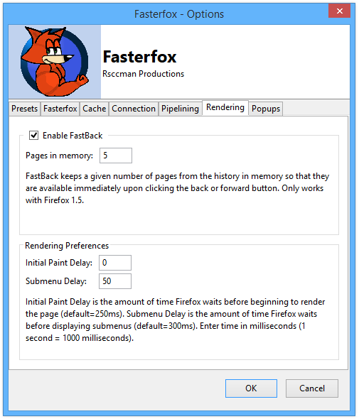 Fasterfox - Opzioni - Rendering