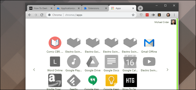 Pagina delle app di Chrome.  La nuova estensione è in fondo.