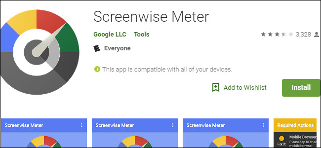 Elenco di Screenwise Meter nel Google Play Store