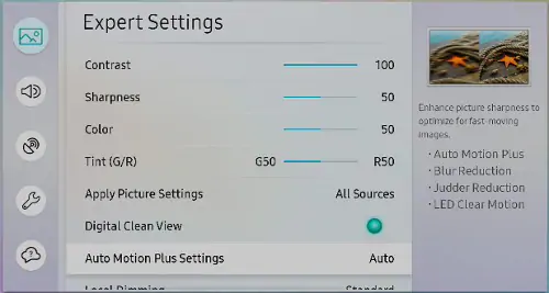 Impostazioni Auto Motion Plus su una TV Samsung