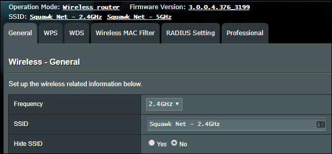 Impostazioni SSID Wi-Fi su un router wireless