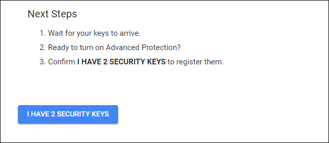 Conferma che hai due chiavi di sicurezza disponibili