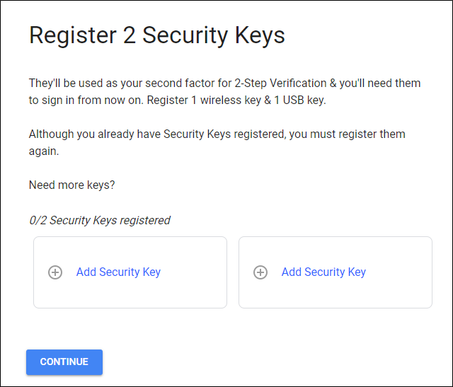 Registrazione delle chiavi di sicurezza