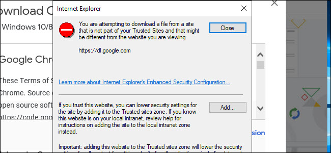 Avviso di download di Internet Explorer