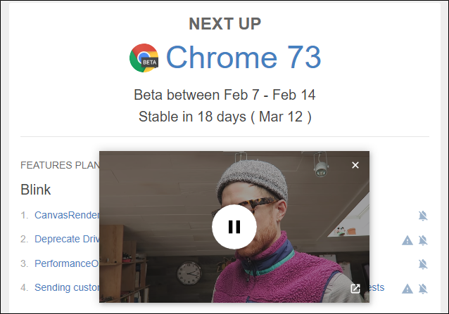 Picture-in-picture su Google Chrome 73