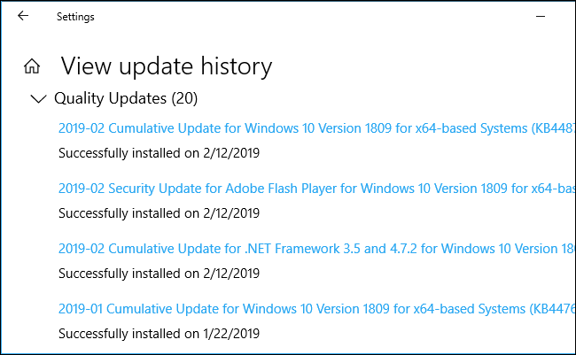 Aggiornamenti di qualità nelle impostazioni di Windows 10