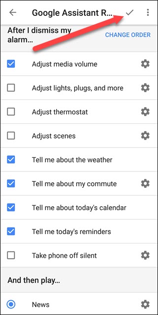 Opzioni di routine dell'Assistente Google nell'app Orologio di Android
