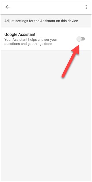 App di ricerca di Google con freccia che punta a Google Assistant toggle