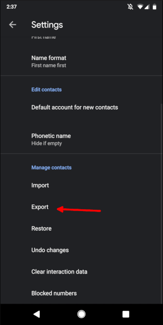 Impostazioni di contatto Android