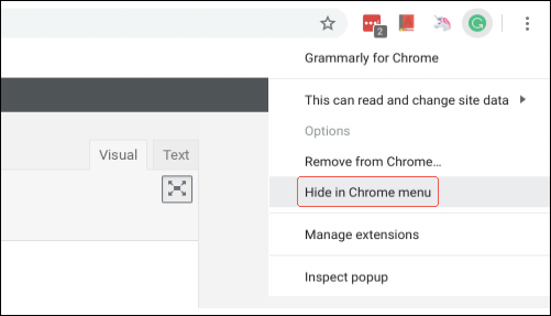 Nascondere un'estensione nel menu Chrome