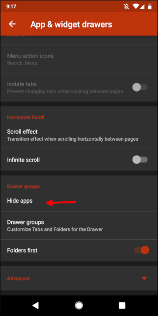 schermata dei cassetti di app e widget