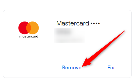 Sotto la carta di credito che desideri eliminare, fai clic su Rimuovi