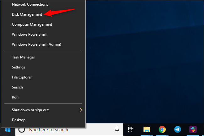 Avvio di Gestione disco su Windows 10