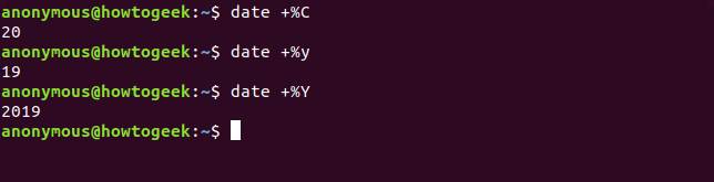 Output del comando date con le opzioni C y Y.