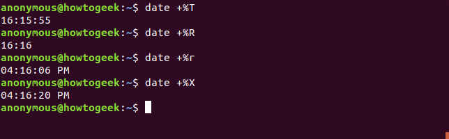 Output del comando date con le opzioni TR r X.