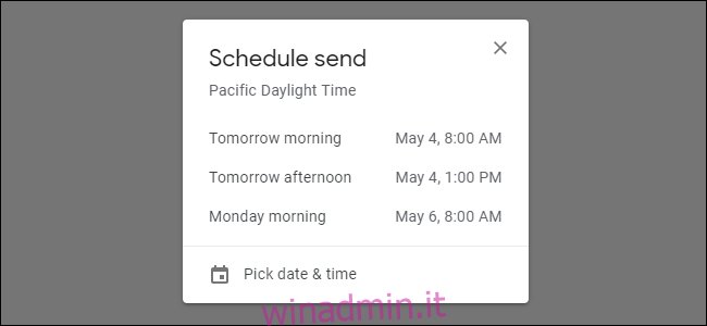 Scegliere un orario per inviare un'e-mail con Gmail