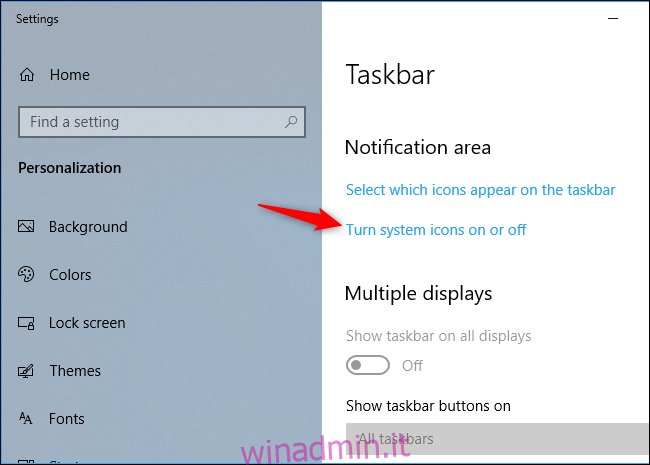 Attiva o disattiva le icone di sistema nell'app Impostazioni di Windows 10