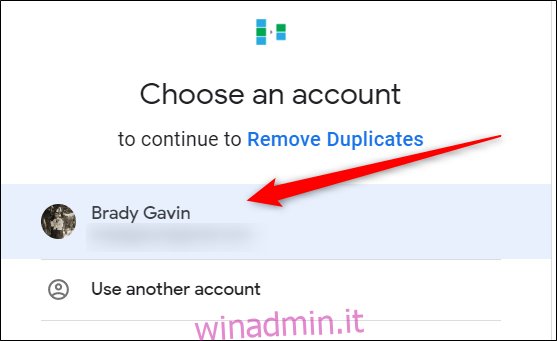 Scegli un account per installare il componente aggiuntivo