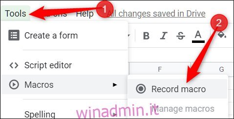 Crea una nuova macro nell'altro foglio di lavoro.  Fai clic su Strumenti> Macro> Registra macro “width =” 479 ″ height = “244 ″ onload =” pagespeed.lazyLoadImages.loadIfVisibleAndMaybeBeacon (this); ”  onerror = “this.onerror = null; pagespeed.lazyLoadImages.loadIfVisibleAndMaybeBeacon (this);”> </p>
<p> Fai immediatamente clic su “Salva” senza registrare alcuna azione per creare una funzione segnaposto nel file macro del foglio per noi.  Lo cancellerai un po ‘più tardi. </p>
<p> <img loading =