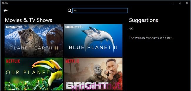 Ricerca di contenuti 4K nell'app Netflix di Windows 10