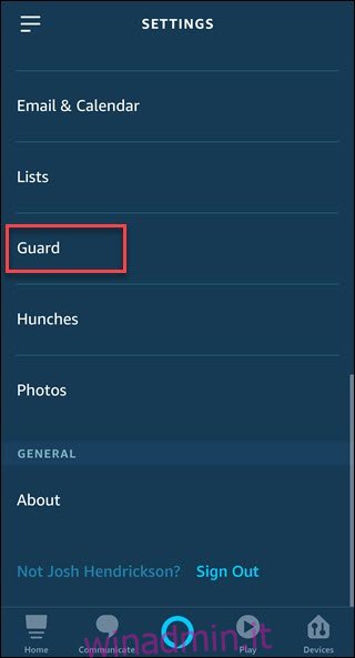 App Alexa con opzione box around Guard.