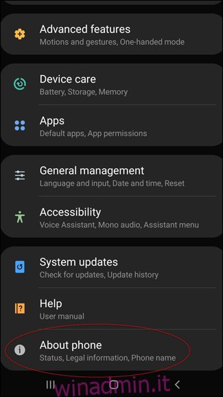 Informazioni sull'opzione Telefono nelle impostazioni del telefono Android