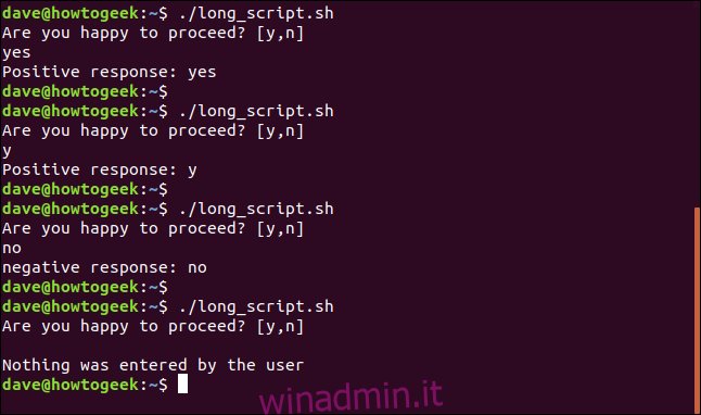 output da long_script.sh in una finestra di terminale