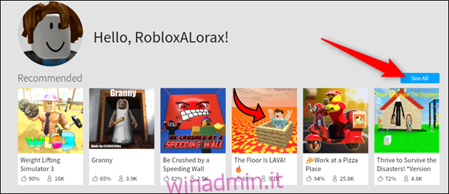 Fare clic su Visualizza tutto per visualizzare un elenco completo dei giochi