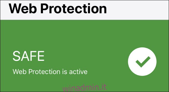 Stato di Protezione Web in Norton Mobile Security su iPhone