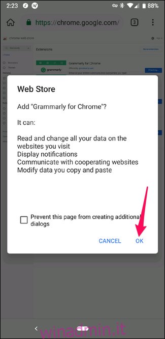 Installazione di un'estensione di Chrome nel browser Kiwi