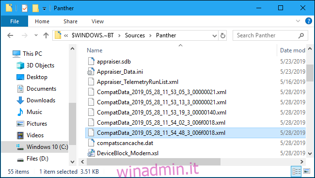 File CompatData nella cartella Panther di Windows 10