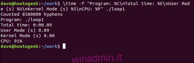 Output dalla stringa di formato per loop1 in una finestra di terminale