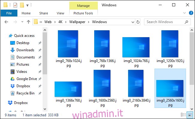 Posizione dello sfondo predefinita di Windows che mostra un nuovo sfondo chiaro
