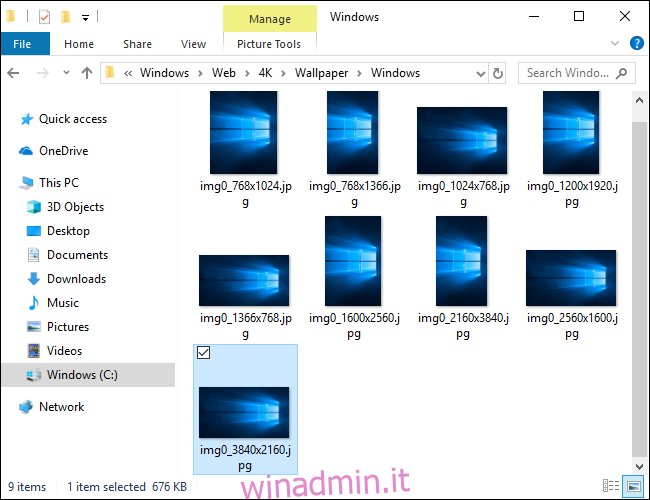 Dove Windows 10 memorizza gli sfondi predefiniti