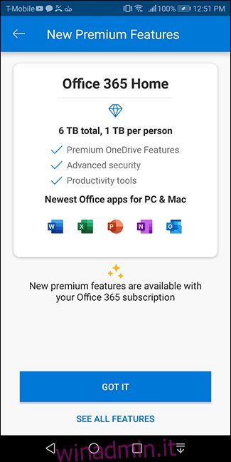 Diverse funzionalità offerte con OneDrive