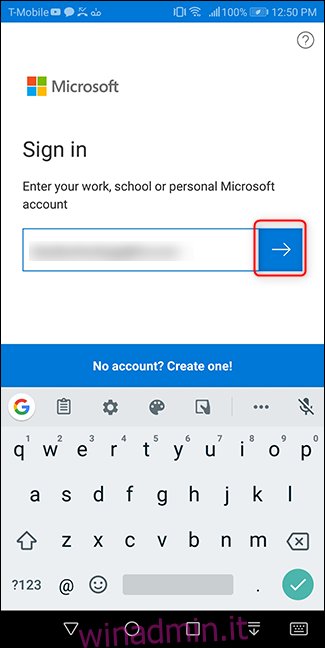 Inserisci il tuo indirizzo email Microsoft.