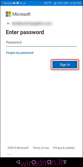 Inserire la password