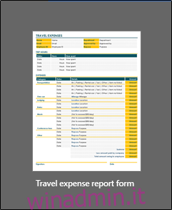 modello di modulo per rapporto sulle spese di viaggio