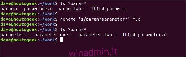 rinominare 's / param / parametro' * .c in una finestra di terminale