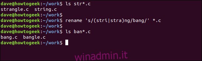 rinominare 's / (stri | stra) ng / bang /' * .c in una finestra di terminale