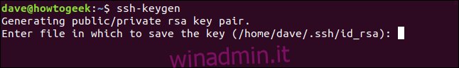 Conferma della posizione di archiviazione della chiave ssh in una finestra di terminale