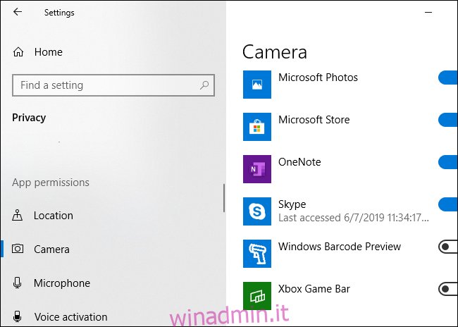 Windows 10 mostra quali applicazioni hanno utilizzato la fotocamera del tuo PC