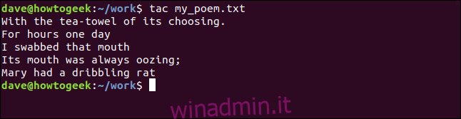 my_poem.txt elencato in ordine inverso in una finestra di terminale