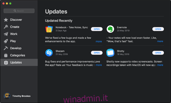 Installa gli aggiornamenti software dell'App Store