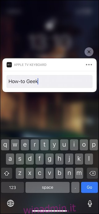 Immettere il testo richiesto utilizzando la tastiera su schermo